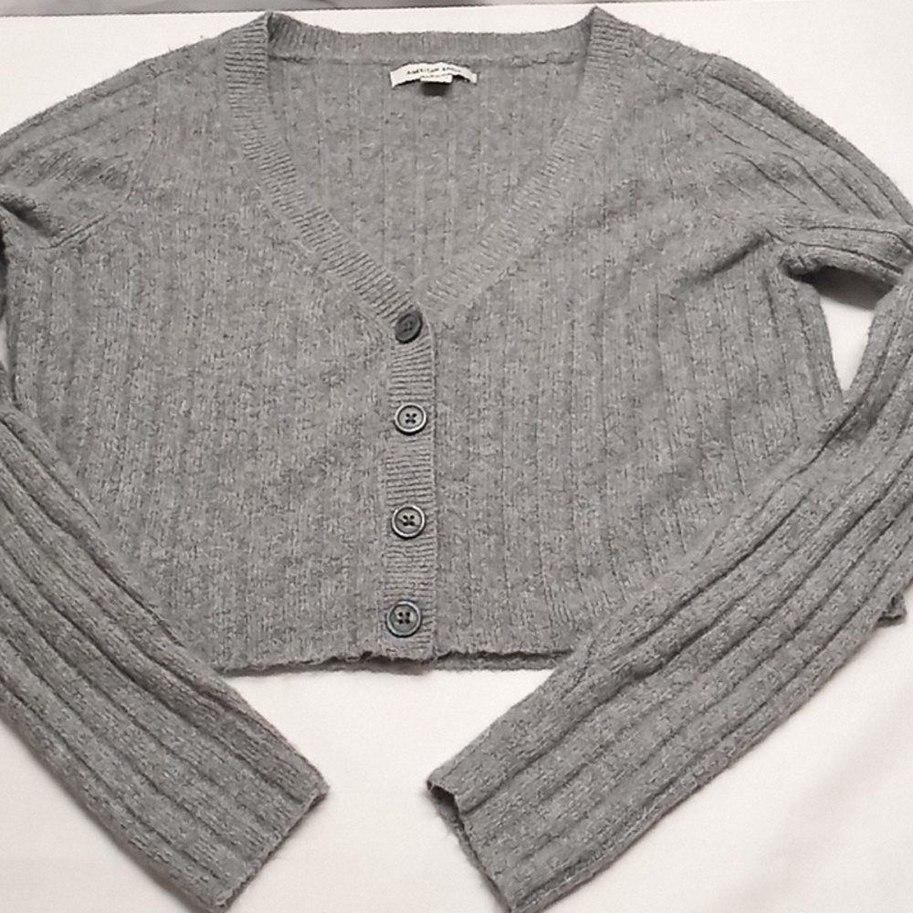 American Eagle XS women crop top gray long sleeve shirt